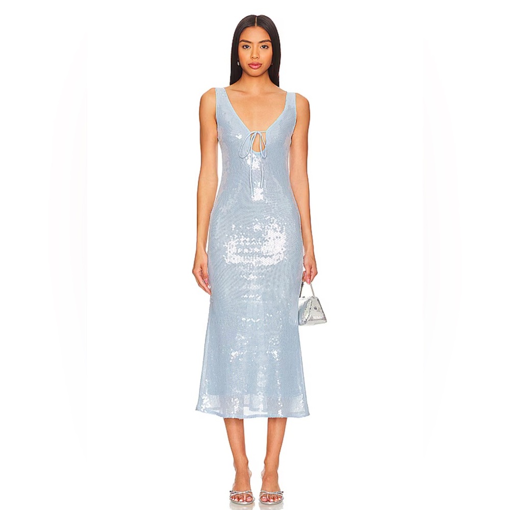 Bardot Sequin Midi Dress in Light Blue, Size Small (US 4)